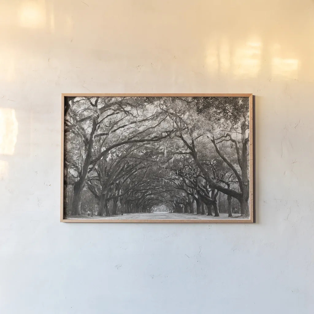 Georgia Stroll by Nathan Larson. shown as a paper print in a natural frame. Available as a archival giclee rolled canvas, fine art paper, or poster print. SKU 97581i.