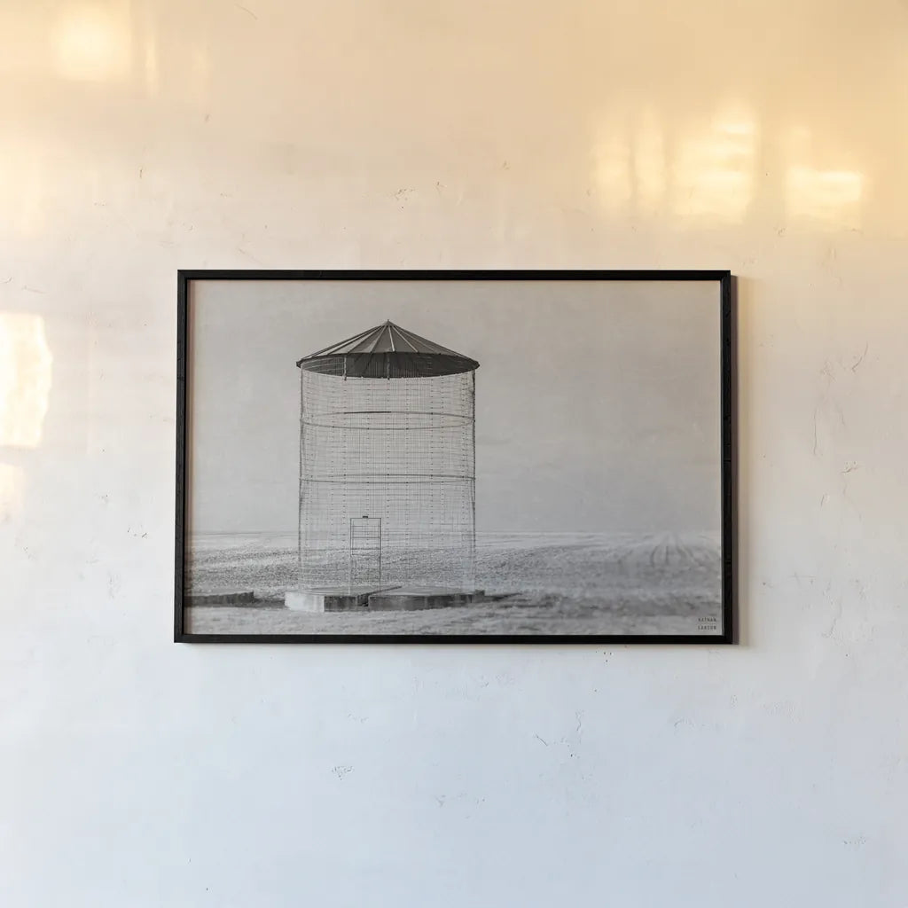 Ghost Silo by Nathan Larson. shown as a paper print in a black flame. Available as a archival giclee rolled canvas, fine art paper, or poster print. SKU 98343i.