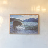 Glacial Lake Summer by Nathan Larson. shown as a paper print in a natural frame. Available as a archival giclee rolled canvas, fine art paper, or poster print. SKU 94835i.