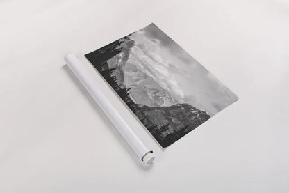 Glacier National Park Gateway BW by Nathan Larson. shown as a rolled paper print. Available as archival giclee rolled canvas, fine art paper, or poster print. SKU 87647i.