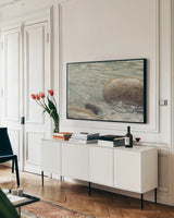 Glide by Nathan Larson. shown as a framed stretched canvas in a living room above a console. Available as a archival giclee rolled canvas, fine art paper, or poster print. SKU 97910i.