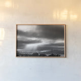 Golden Gate Rays by Nathan Larson. shown as a paper print in a natural frame. Available as a archival giclee rolled canvas, fine art paper, or poster print. SKU 86713i.