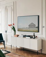 Hideout by Nathan Larson. shown as a framed stretched canvas in a living room above a console. Available as a archival giclee rolled canvas, fine art paper, or poster print. SKU 78864i.
