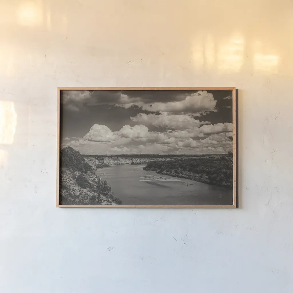 High Above Yellowstone River by Nathan Larson. shown as a paper print in a natural frame. Available as a archival giclee rolled canvas, fine art paper, or poster print. SKU 96618i.