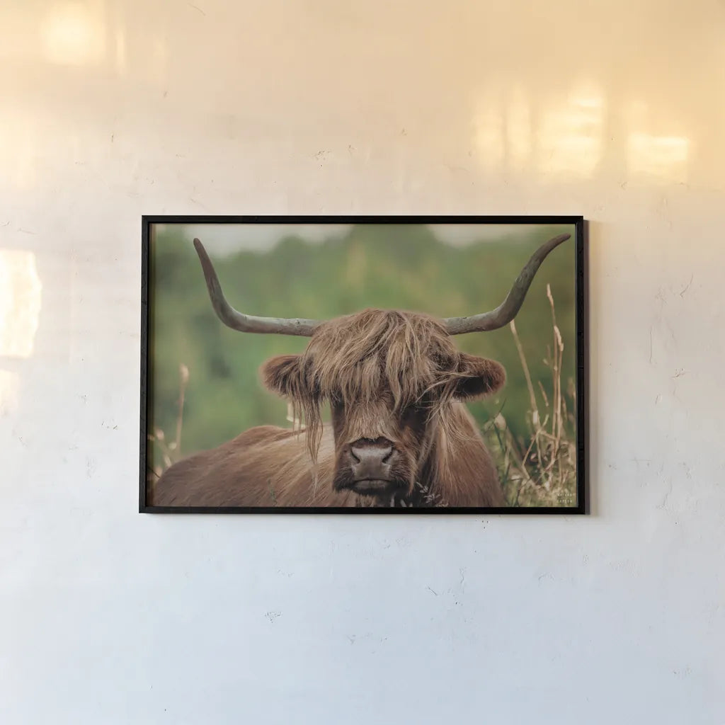 Highland Meadow Portrait by Nathan Larson. shown as a paper print in a black flame. Available as a archival giclee rolled canvas, fine art paper, or poster print. SKU 100483i.