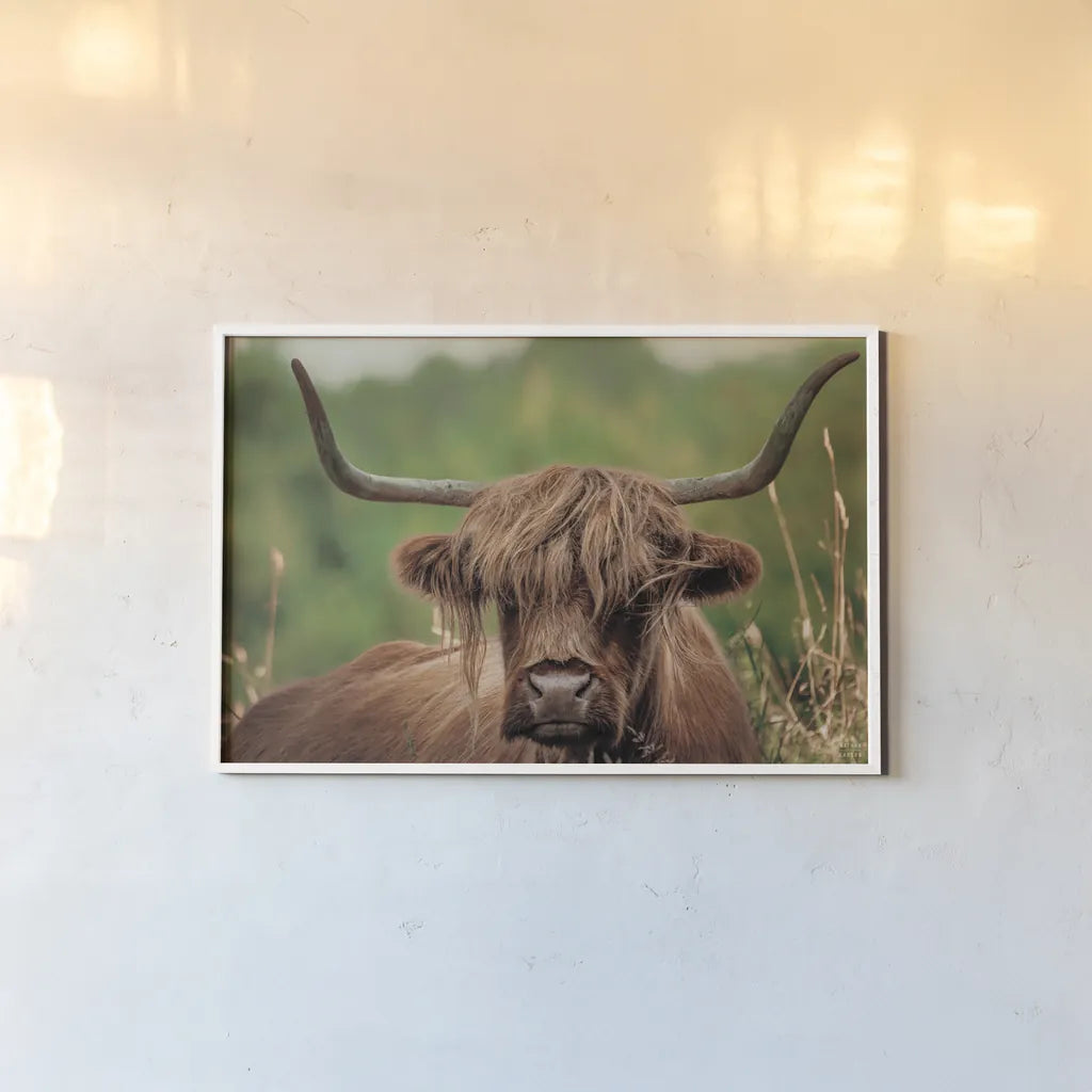 Highland Meadow Portrait by Nathan Larson. shown as a paper print in a white frame. Available as a archival giclee rolled canvas, fine art paper, or poster print. SKU 100483i.