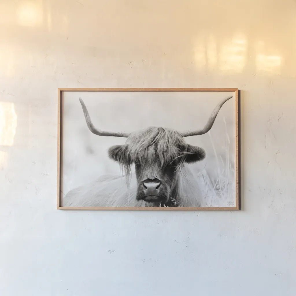 Highland Meadow Portrait BW by Nathan Larson. shown as a paper print in a natural frame. Available as a archival giclee rolled canvas, fine art paper, or poster print. SKU 100485i.