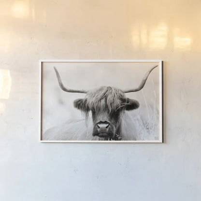 Highland Meadow Portrait BW by Nathan Larson. shown as a paper print in a white frame. Available as a archival giclee rolled canvas, fine art paper, or poster print. SKU 100485i.