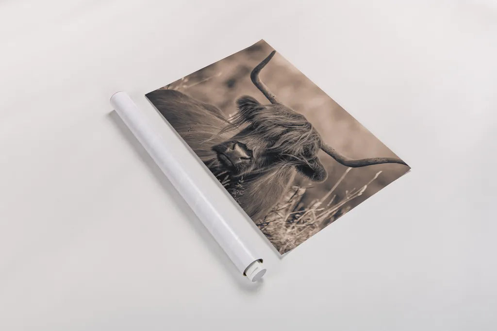 Highland Meadow Portrait Sepia by Nathan Larson. shown as a rolled paper print. Available as archival giclee rolled canvas, fine art paper, or poster print. SKU 100484i.