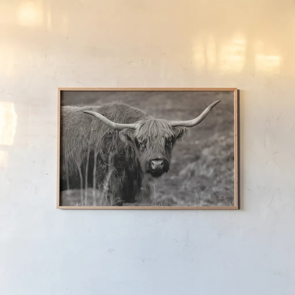 Highland Spring by Nathan Larson. shown as a paper print in a natural frame. Available as a archival giclee rolled canvas, fine art paper, or poster print. SKU 79111i.