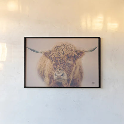 Highland in the Winter Fog by Nathan Larson. shown as a paper print in a black flame. Available as a archival giclee rolled canvas, fine art paper, or poster print. SKU 77565i.