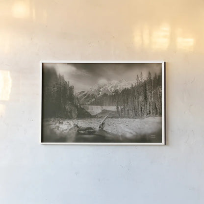 Hike to the Falls by Nathan Larson. shown as a paper print in a white frame. Available as a archival giclee rolled canvas, fine art paper, or poster print. SKU 82411i.