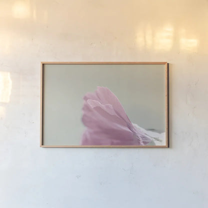 Hollyhock Edge by Nathan Larson. shown as a paper print in a natural frame. Available as a archival giclee rolled canvas, fine art paper, or poster print. SKU 81198i.