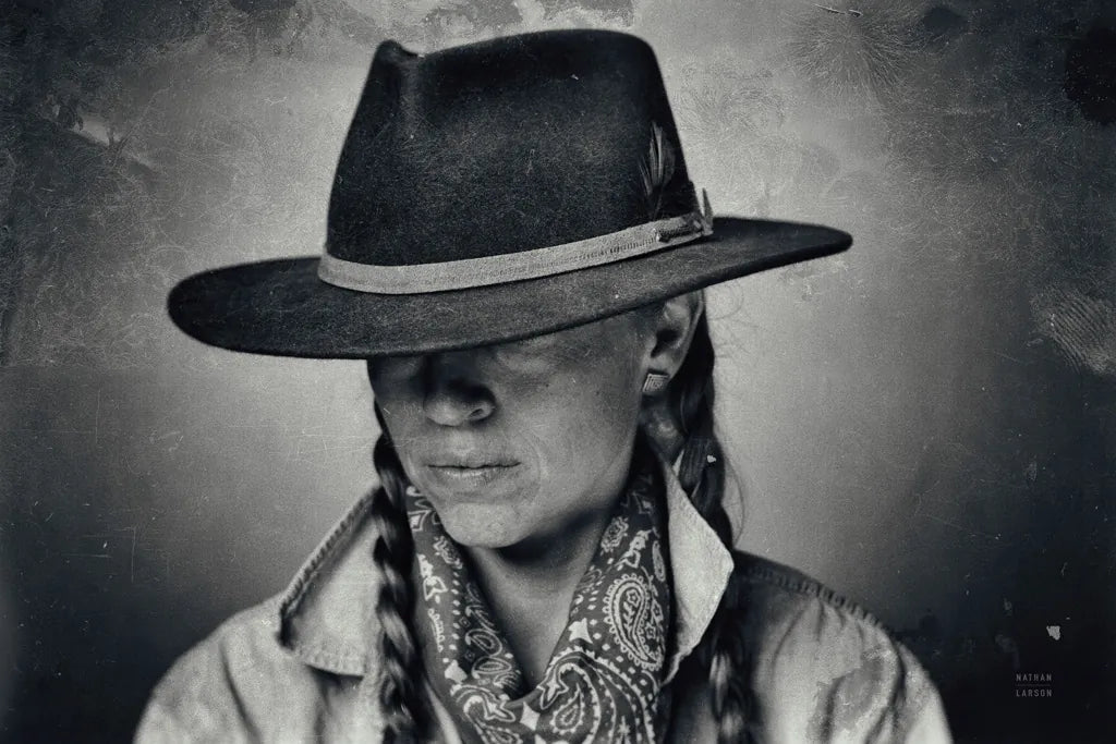 Home on the Range Cowgirl I by Nathan Larson. SKU 77197i. Archival Giclee Fine art print for wall decor.