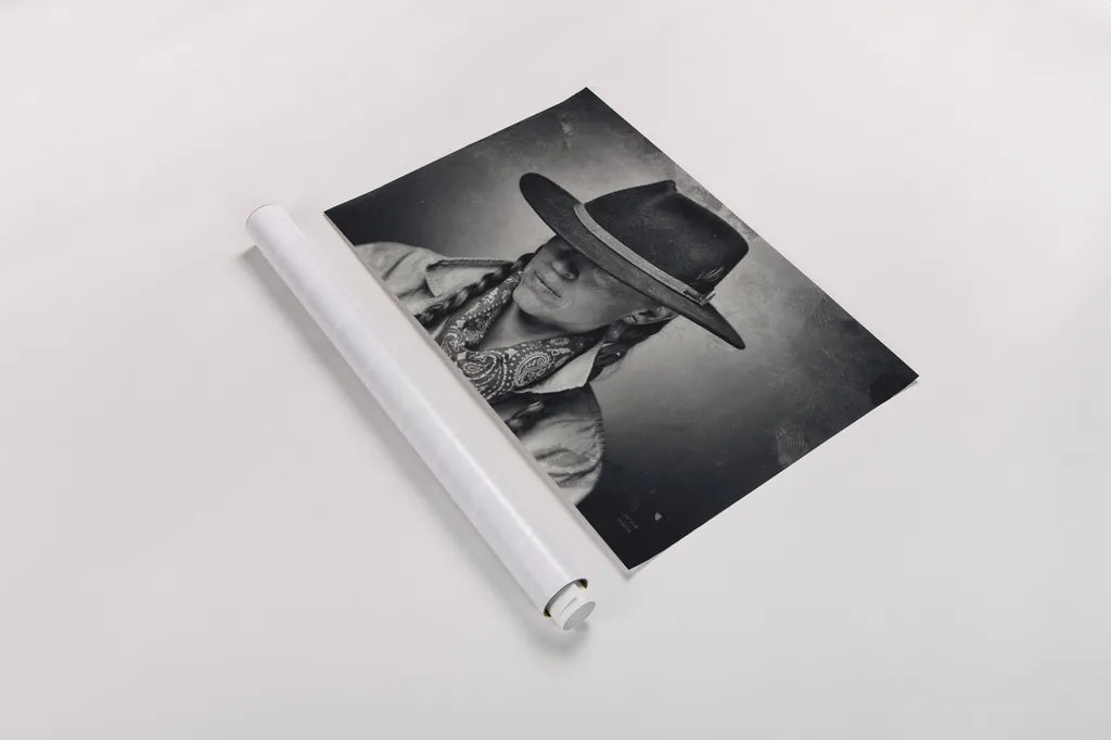 Home on the Range Cowgirl I by Nathan Larson. shown as a rolled paper print. Available as archival giclee rolled canvas, fine art paper, or poster print. SKU 77197i.