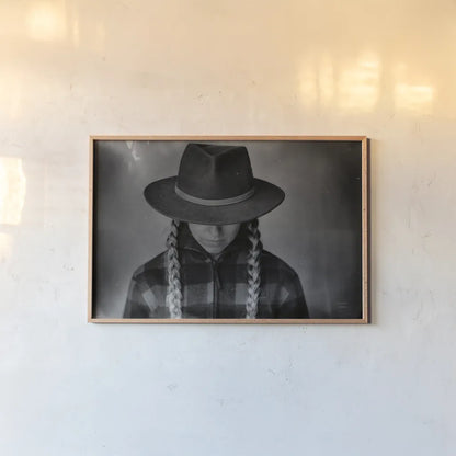 Home on the Range Cowgirl II by Nathan Larson. shown as a paper print in a natural frame. Available as a archival giclee rolled canvas, fine art paper, or poster print. SKU 77198i.