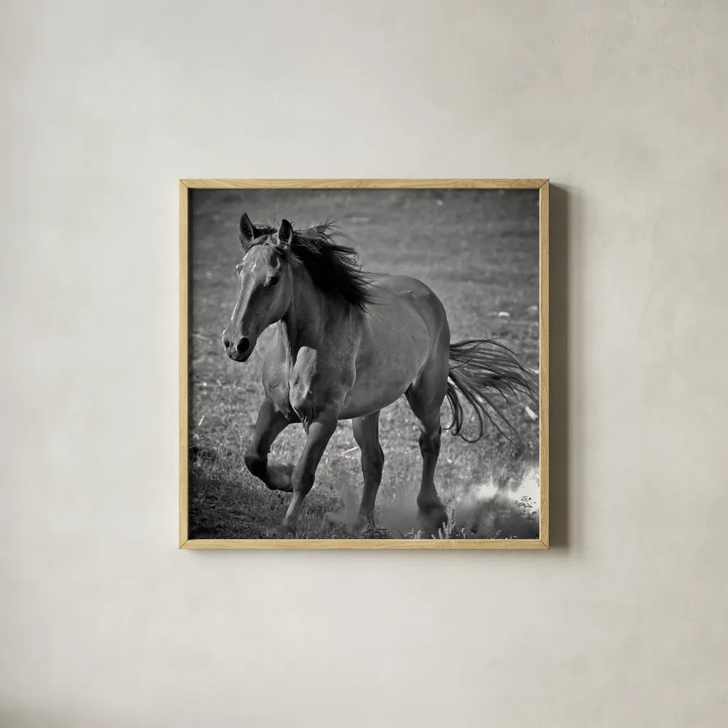 Horse Runner by Nathan Larson. Shown in a natural wood glass frame for a timeless modern aesthetic. Available as an archival giclee rolled canvas, fine art paper, or poster print. SKU 76536a.