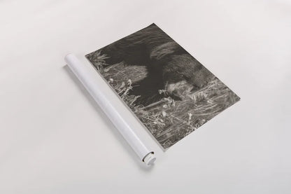 Hungry Bear Sepia by Nathan Larson. shown as a rolled paper print. Available as archival giclee rolled canvas, fine art paper, or poster print. SKU 100757i.