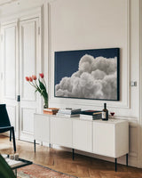 I Live Here Now I by Nathan Larson. shown as a framed stretched canvas in a living room above a console. Available as a archival giclee rolled canvas, fine art paper, or poster print. SKU 103207i.