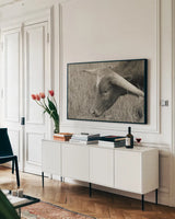 In the Carolina Fields by Nathan Larson. shown as a framed stretched canvas in a living room above a console. Available as a archival giclee rolled canvas, fine art paper, or poster print. SKU 99205i.