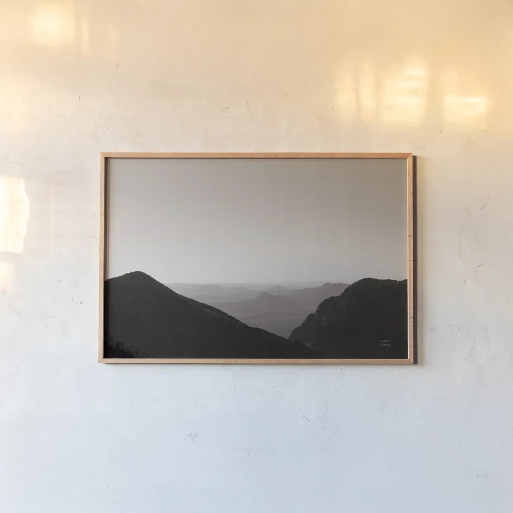 Into the Country by Nathan Larson. shown as a paper print in a natural frame. Available as a archival giclee rolled canvas, fine art paper, or poster print. SKU 86075i.