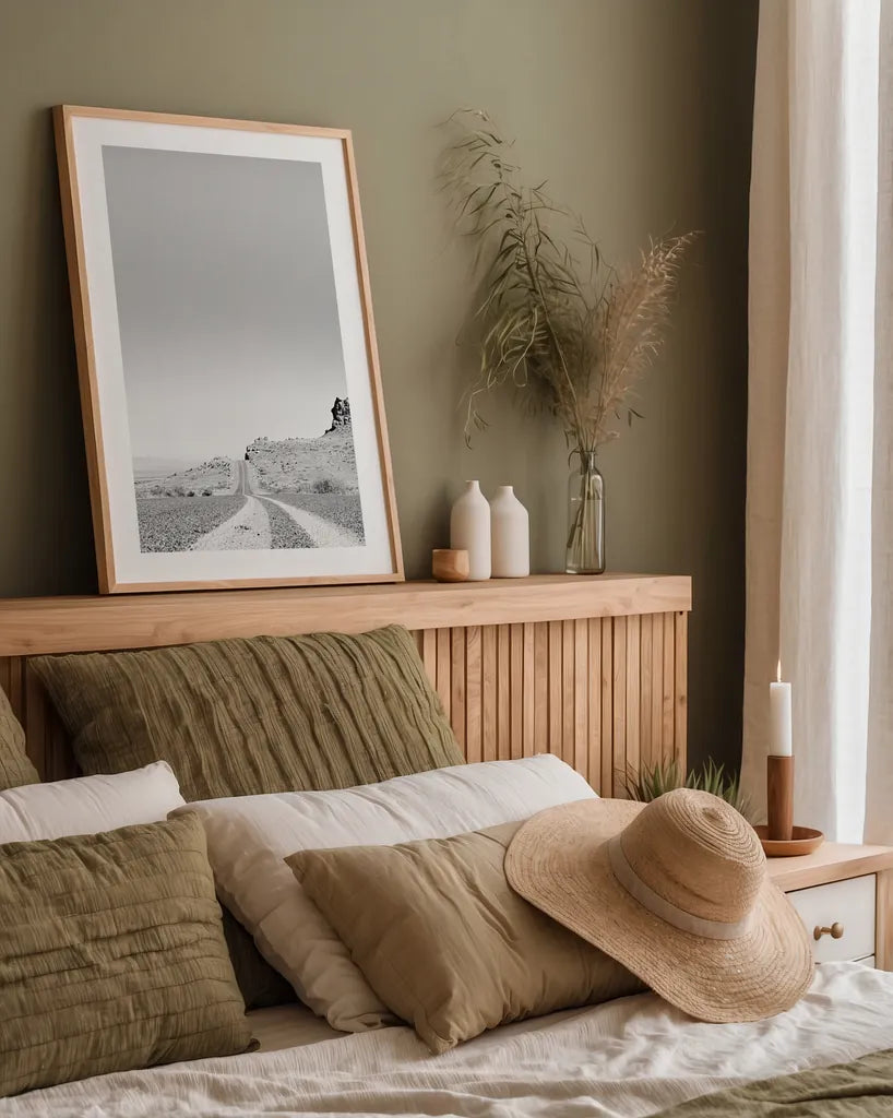 Into the Desert by Nathan Larson. shown as a paper print in a natural frame. Available as a archival giclee rolled canvas, fine art paper, or poster print. SKU 72025h.