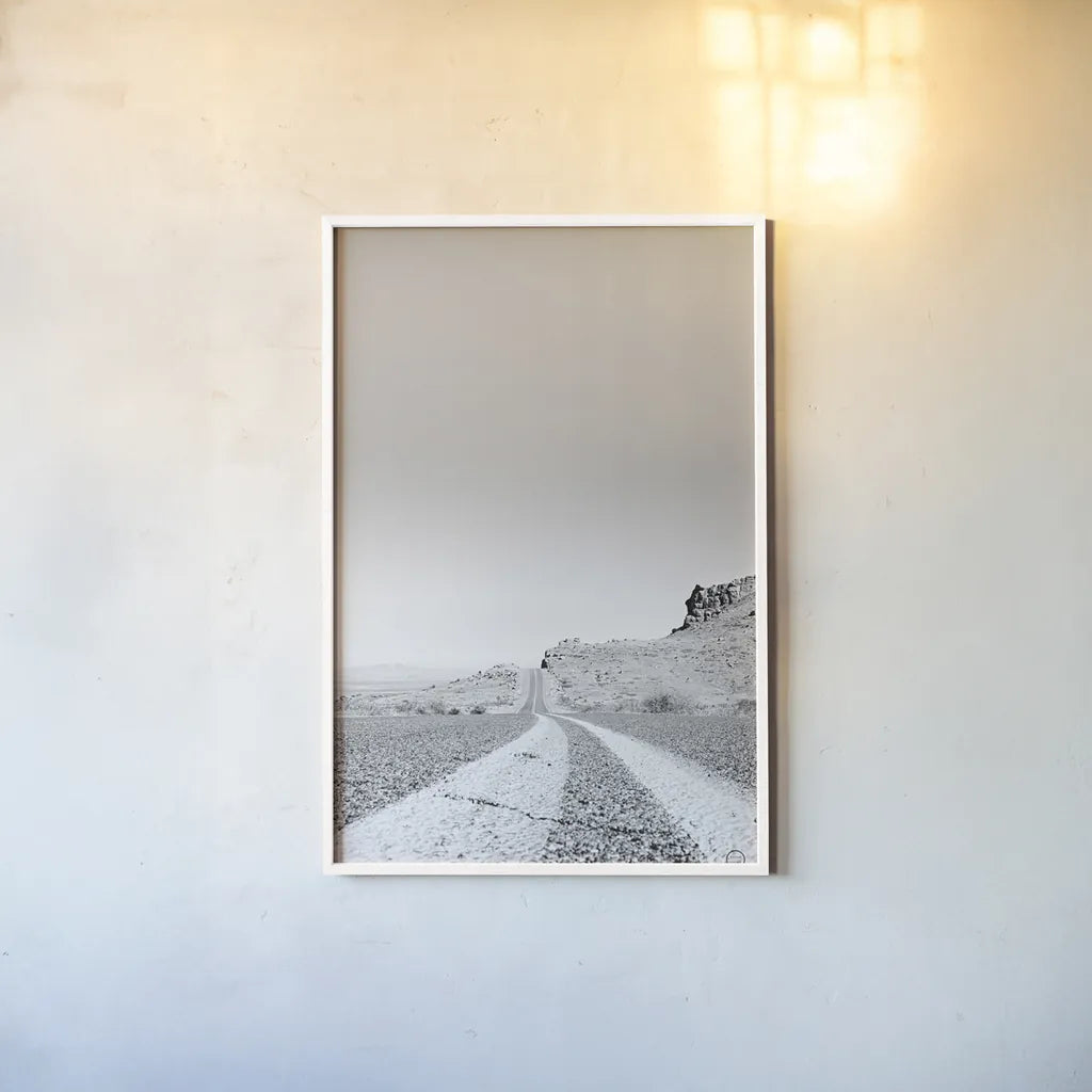 Into the Desert by Nathan Larson. shown as a paper print in a white frame. Available as a archival giclee rolled canvas, fine art paper, or poster print. SKU 72025h.