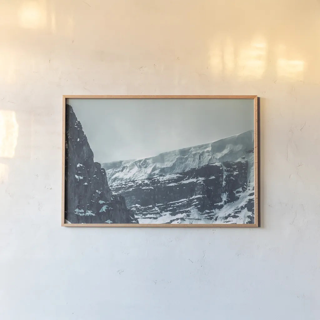 Jasper Mountain Series IV by Nathan Larson. shown as a paper print in a natural frame. Available as a archival giclee rolled canvas, fine art paper, or poster print. SKU 93981i.