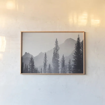 Kananaskis Country by Nathan Larson. shown as a paper print in a natural frame. Available as a archival giclee rolled canvas, fine art paper, or poster print. SKU 94836i.