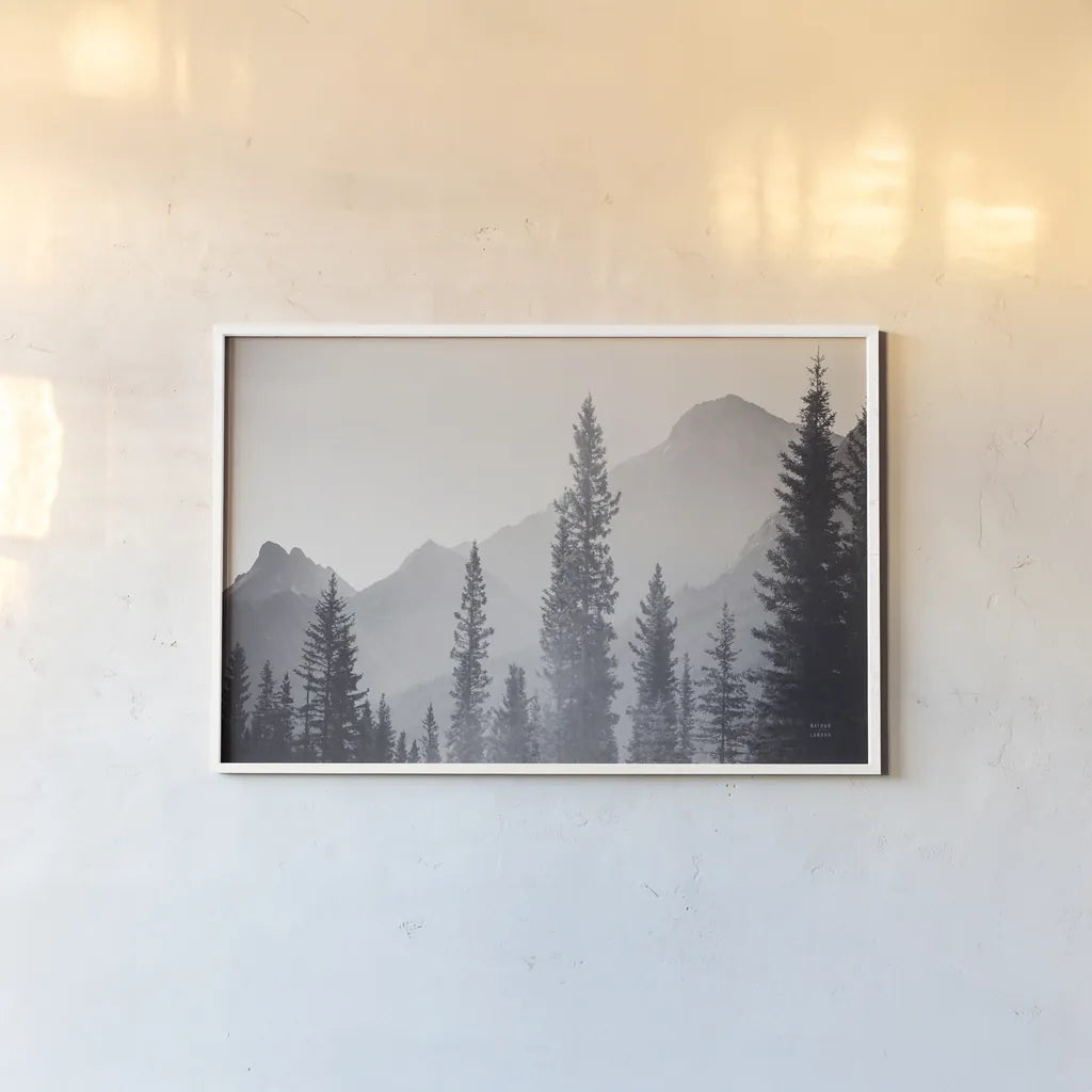 Kananaskis Country by Nathan Larson. shown as a paper print in a white frame. Available as a archival giclee rolled canvas, fine art paper, or poster print. SKU 94836i.