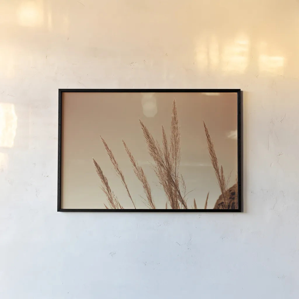 Lakeside Grasses VI by Nathan Larson. shown as a paper print in a black flame. Available as a archival giclee rolled canvas, fine art paper, or poster print. SKU 76213i.