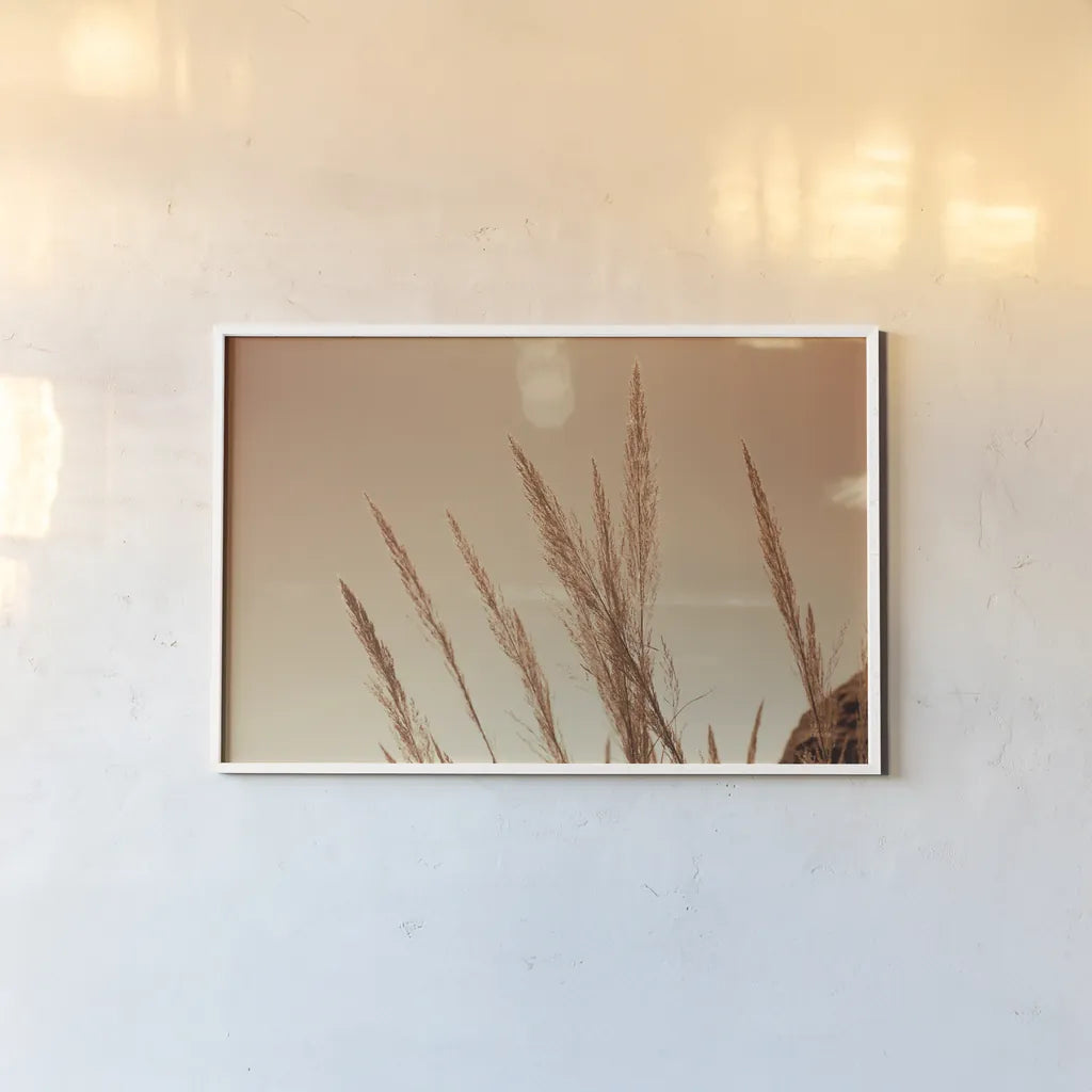 Lakeside Grasses VI by Nathan Larson. shown as a paper print in a white frame. Available as a archival giclee rolled canvas, fine art paper, or poster print. SKU 76213i.