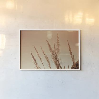 Lakeside Grasses VI by Nathan Larson. shown as a paper print in a white frame. Available as a archival giclee rolled canvas, fine art paper, or poster print. SKU 76213i.