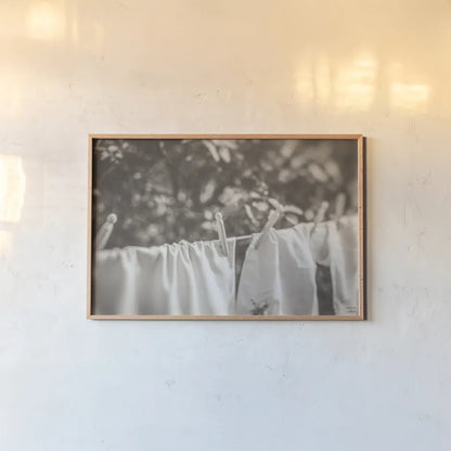 Laundry Day I Neutral by Nathan Larson. shown as a paper print in a natural frame. Available as a archival giclee rolled canvas, fine art paper, or poster print. SKU 99411i.