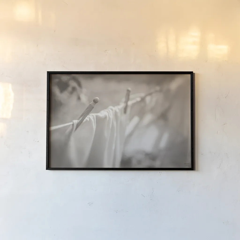 Laundry Day II Neutral by Nathan Larson. shown as a paper print in a black flame. Available as a archival giclee rolled canvas, fine art paper, or poster print. SKU 99412i.
