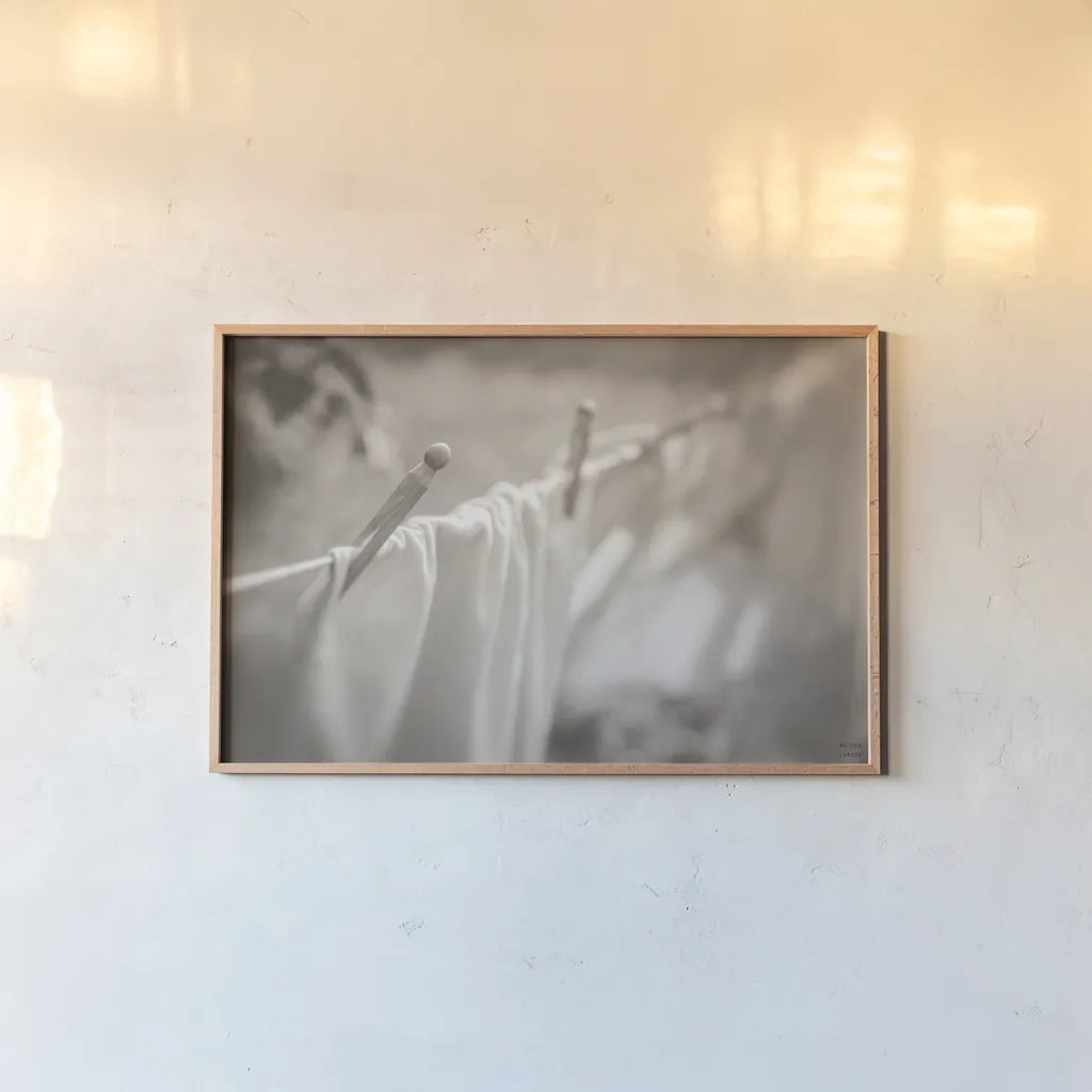 Laundry Day II Neutral by Nathan Larson. shown as a paper print in a natural frame. Available as a archival giclee rolled canvas, fine art paper, or poster print. SKU 99412i.