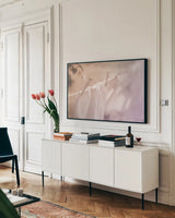 Laundry Day II Pastel by Nathan Larson. shown as a framed stretched canvas in a living room above a console. Available as a archival giclee rolled canvas, fine art paper, or poster print. SKU 99410i.