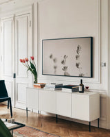Lavender Study by Nathan Larson. shown as a framed stretched canvas in a living room above a console. Available as a archival giclee rolled canvas, fine art paper, or poster print. SKU 76847i.