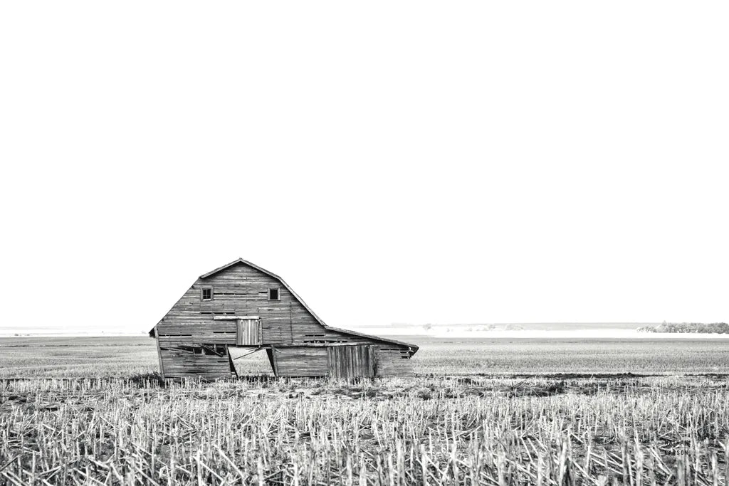 Leaning Barn BW by Nathan Larson. SKU 86064i. Archival Giclee Fine art print for wall decor.