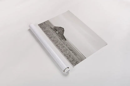 Leaning Barn Neutral by Nathan Larson. shown as a rolled paper print. Available as archival giclee rolled canvas, fine art paper, or poster print. SKU 86063i.