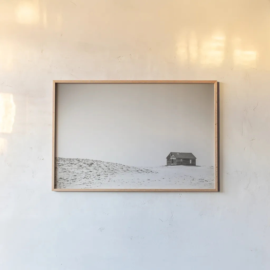 Leaving by Nathan Larson. shown as a paper print in a natural frame. Available as a archival giclee rolled canvas, fine art paper, or poster print. SKU 96625i.