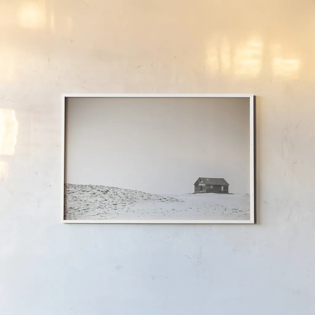 Leaving by Nathan Larson. shown as a paper print in a white frame. Available as a archival giclee rolled canvas, fine art paper, or poster print. SKU 96625i.