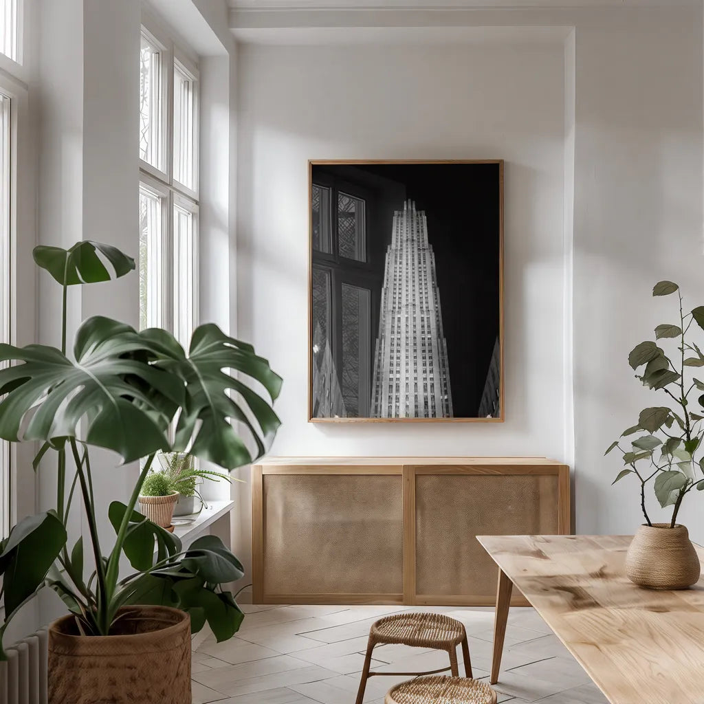 Like a Rock by Nathan Larson. shown as a print in a natural wood frame in a dining room. Available as a archival giclee rolled canvas, fine art paper, or poster print. SKU 82417h.