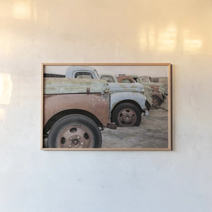 Line Up by Nathan Larson. shown as a paper print in a natural frame. Available as a archival giclee rolled canvas, fine art paper, or poster print. SKU 87721i.