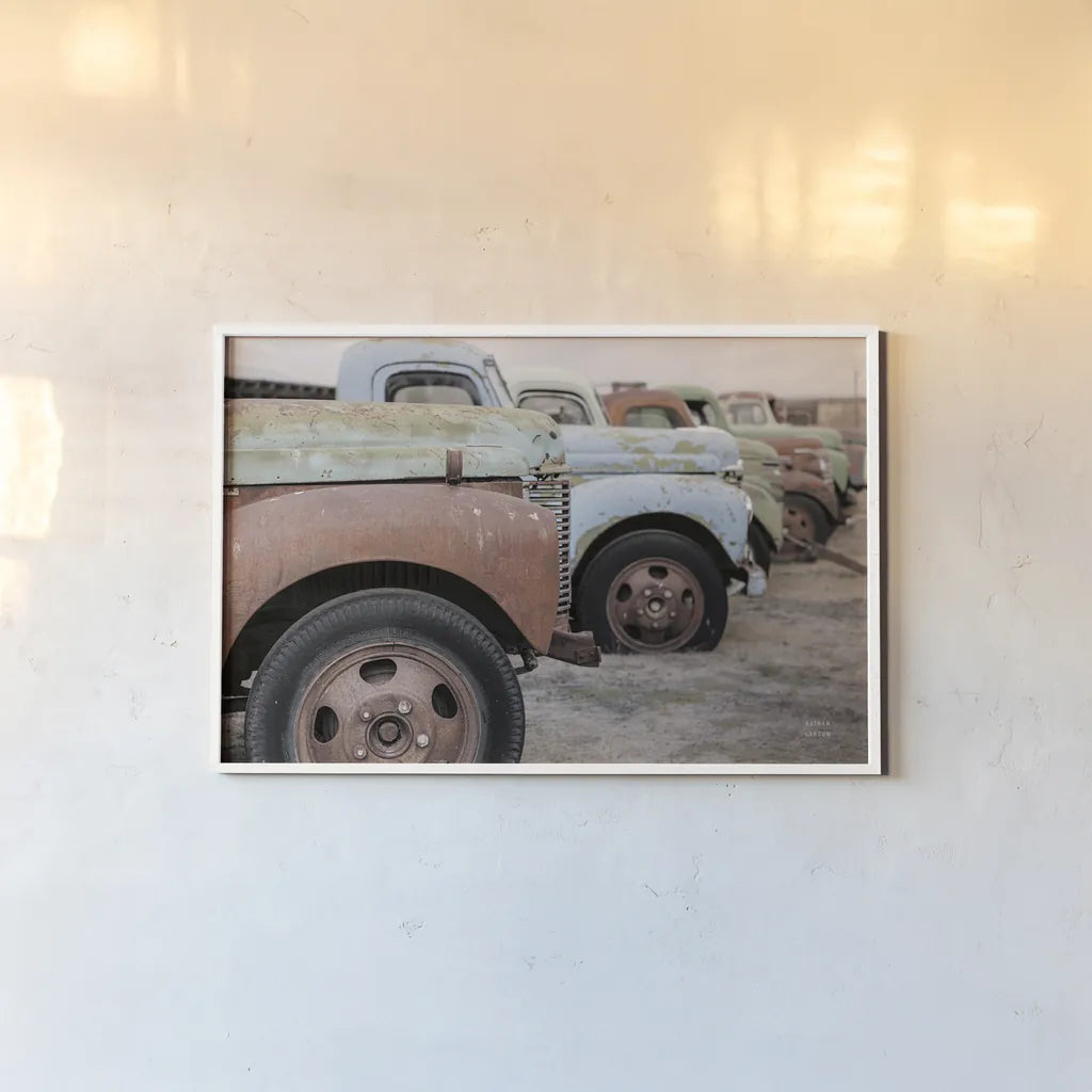 Line Up by Nathan Larson. shown as a paper print in a white frame. Available as a archival giclee rolled canvas, fine art paper, or poster print. SKU 87721i.