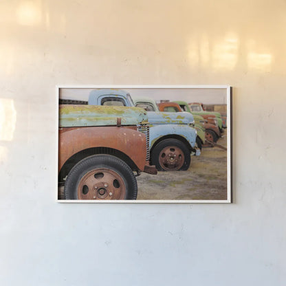 Line Up Bright by Nathan Larson. shown as a paper print in a white frame. Available as a archival giclee rolled canvas, fine art paper, or poster print. SKU 87722i.