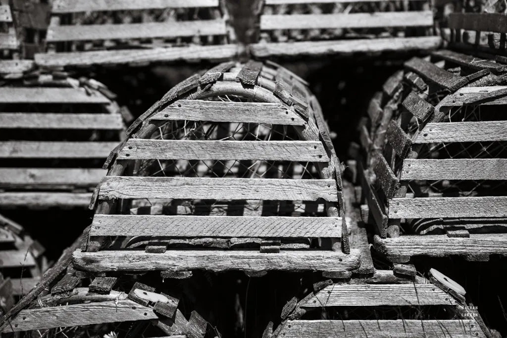 Lobster Traps by Nathan Larson. SKU 102032i. Archival Giclee Fine art print for wall decor.