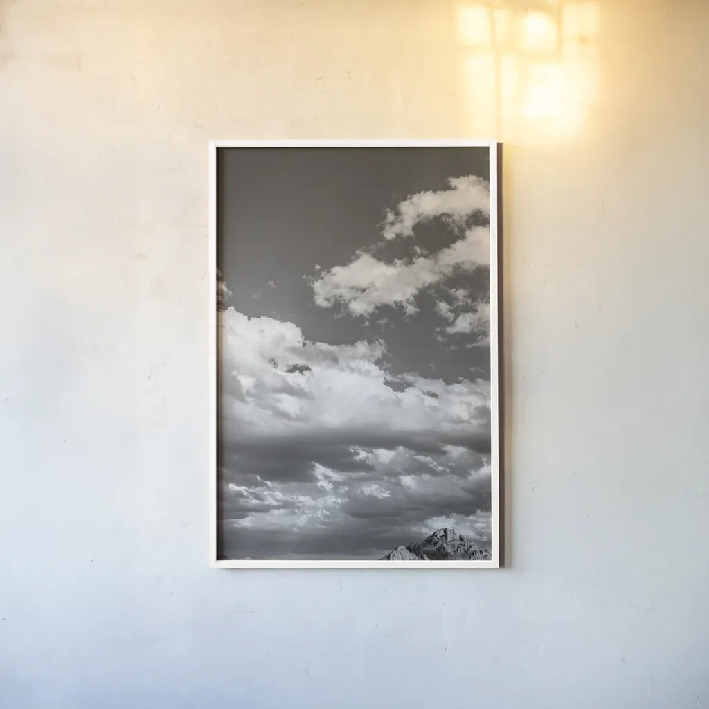 Long Way to Ride BW by Nathan Larson. shown as a paper print in a white frame. Available as a archival giclee rolled canvas, fine art paper, or poster print. SKU 79409h.