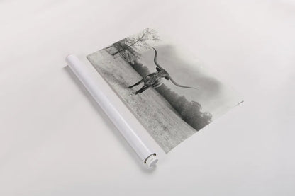 Longhorn Backlit Aged by Nathan Larson. shown as a rolled paper print. Available as archival giclee rolled canvas, fine art paper, or poster print. SKU 91373i.