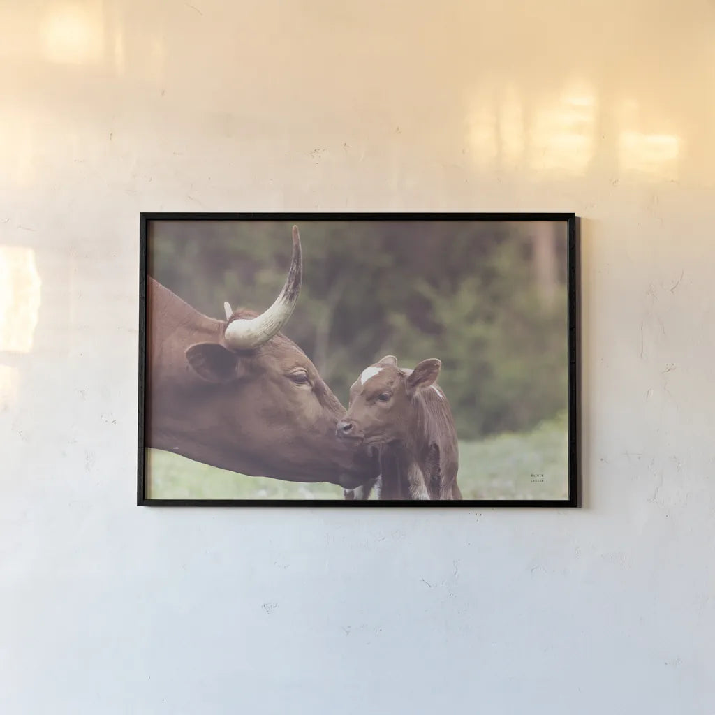 Longhorn Pairing by Nathan Larson. shown as a paper print in a black flame. Available as a archival giclee rolled canvas, fine art paper, or poster print. SKU 91898i.